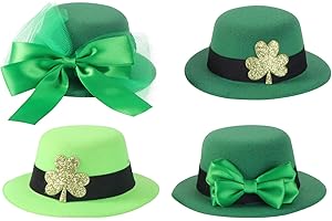 VICASKY 4pcs St Patrick’s Day Hair Decorations Mini Shamrock Hat Hairpins Party Costume Clips with Light