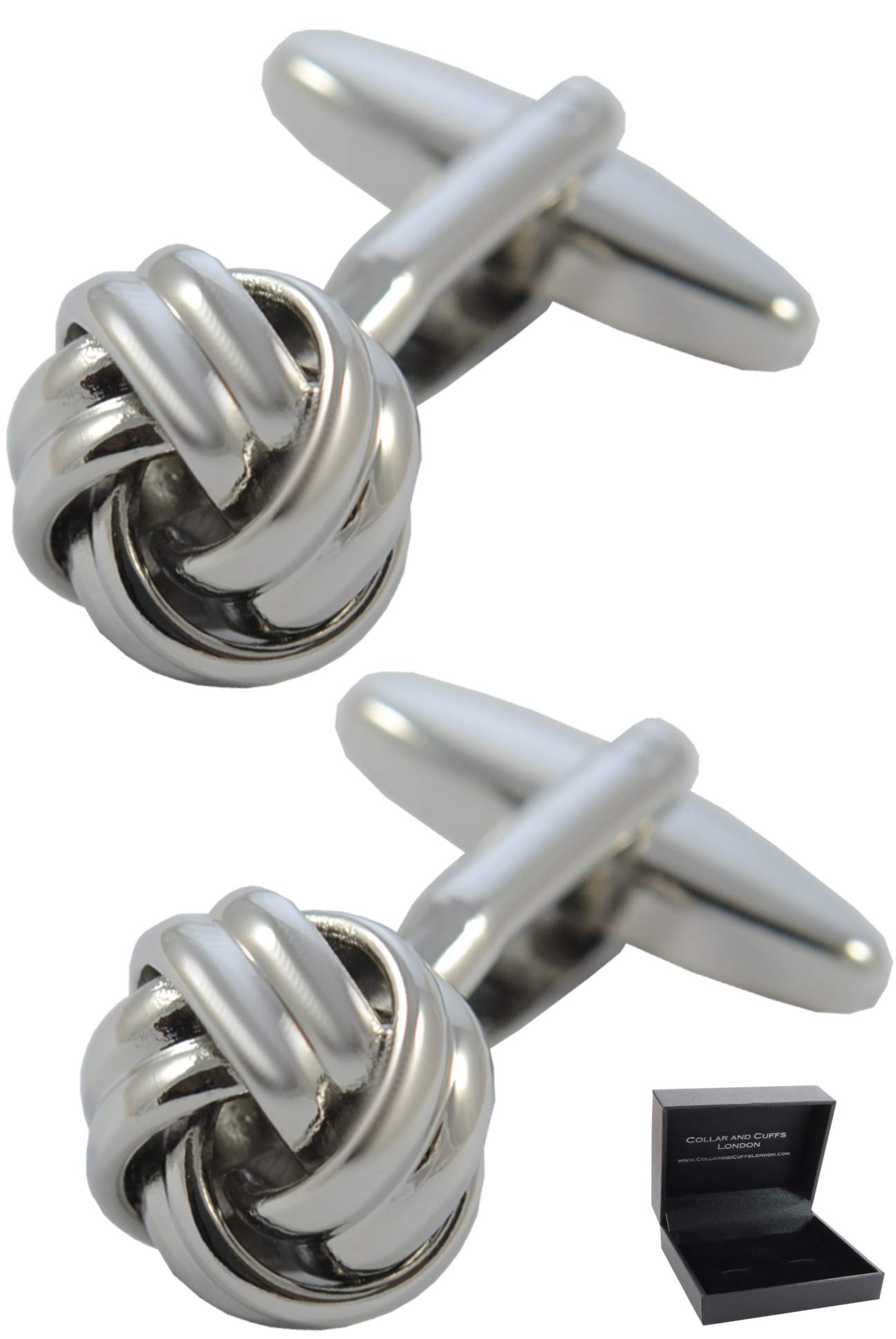 Cufflinks for Men + Presentation Box - Knot - Square Knot - Brass Metal - Just 12mm In Diameter - Classic Round Design - Silver Colour - One Pair
