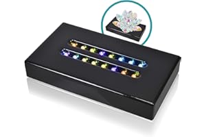 ASENTE 16 LED Color Changing Light Base for Glass Art - Black Lacquer Double Line LED Lighted Acrylic Display Stand - 6" x 3" - Perfect for Crystal Displays, Art Holograms, and More - AC/USB Powered