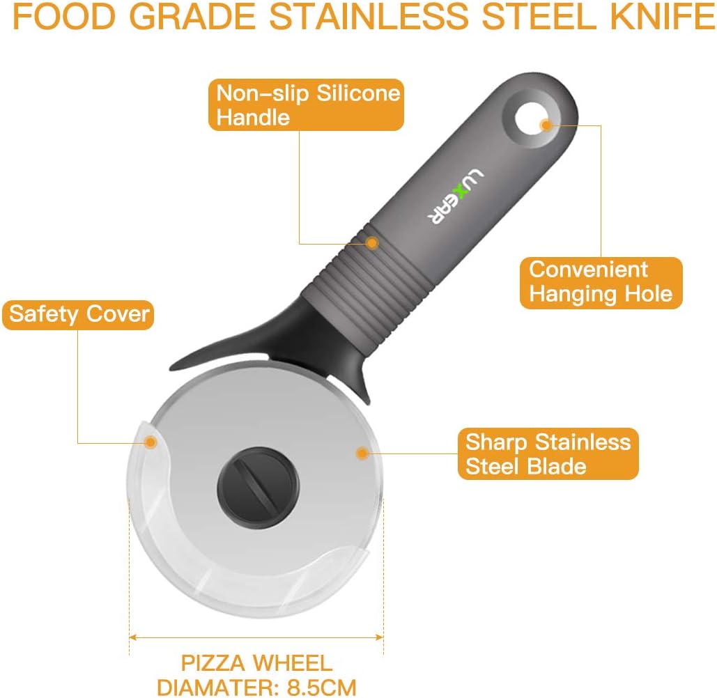 Pizza Cutter Stainless Steel Wheel with Silicone Non Slip Handle and Protective Cover, Luxear Professional Pizza Slicer with Sharp Blade Wheel, Professional Pizza Knife 8.5 Inch: Kitchen & Dining