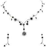 Faship Gorgeous Rhinestone Crystal Floral Necklace Earrings Set