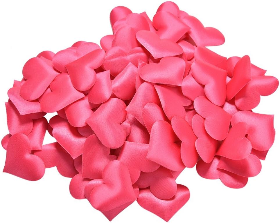 VNFEI 100 Pcs 35mm Sponge Heart Fabric Confetti Table Scatter Decor Wedding Party Decor Birthday Party Supplies (35mm, Hot Pink)