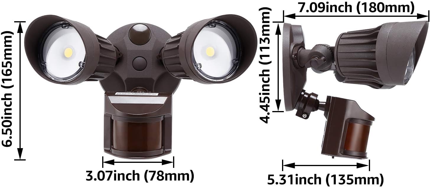 LEONLITE LED Security Lights, Motion Sensor Flood Light Outdoor, 20W(150W Equiv.), Waterproof IP65, 3000K Warm White, ETL Listed, Adjustable 2-Head Outdoor Lighting, Bronze: Home Improvement