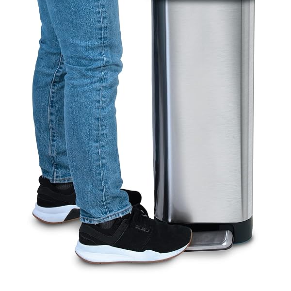 GLAD SLIM TRASH CAN WITH CLOROX ODOR PROTECTION – NARROW KITCHEN GARBAGE BIN WITH SOFT CLOSE LID, STEP ON FOOT PEDAL AND WASTE BAG ROLL HOLDER, STAINLESS STEEL, 12 GALLON/45 LITER