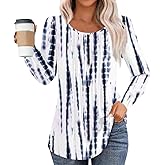 LOVESHOOT Womens Long Sleeve Blouse Fall Dressy Casual Pleated Crew Neck Shirts Floral Bohemian Tunic Tops