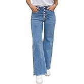 Sidefeel Womens Wide Leg Jeans High Waisted Straight Leg Stretchy Trendy Button Fly Raw Hem Denim Pants