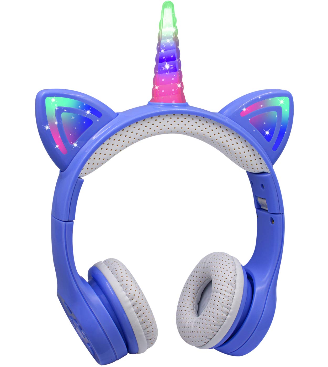 YUSONIC Unicorn Kids Headphones, Unicorn Bluetooth headphones Foldable for Girls Boys Toddlers Tablet School Travel,Light Up kids wireless headphone Birthday Gifts (BLUE)