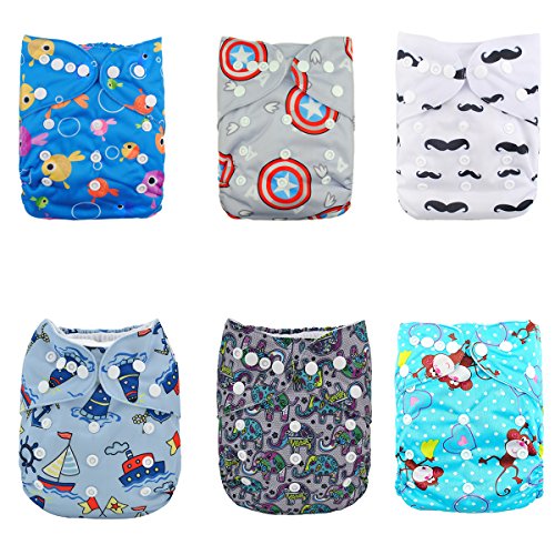 Alva Baby Reuseable Washable Pocket Cloth 6 diapers + 12 inserts (Neutral Color)6DM16