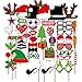Photo Booth Props, Coxeer 50 Pcs DIY Christmas Photo Booth Reunion Props for New Year Eve Party, Dress Up Costumes with Accessories on a Stick, Mustache, Christmas Hat, Glasses, Lips, Elk Antlers