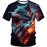 LAOLIUSN Tricolour T-shirt for Men Summer Short Sleeve Tees Tops Mexico Theme Shirt Wolf Graphic Shirt
