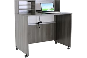 nbf signature series Modern Reception Desk - at Work Mobile Standing Height Checkout Counter Station - 48" W x 30" D Gray Laminate for Front Desk Use and Reception Counter