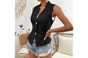 Women's Sleeveless Blazer Vest Slim-Fit Button Front Formal Waistcoat for Office Casual Party