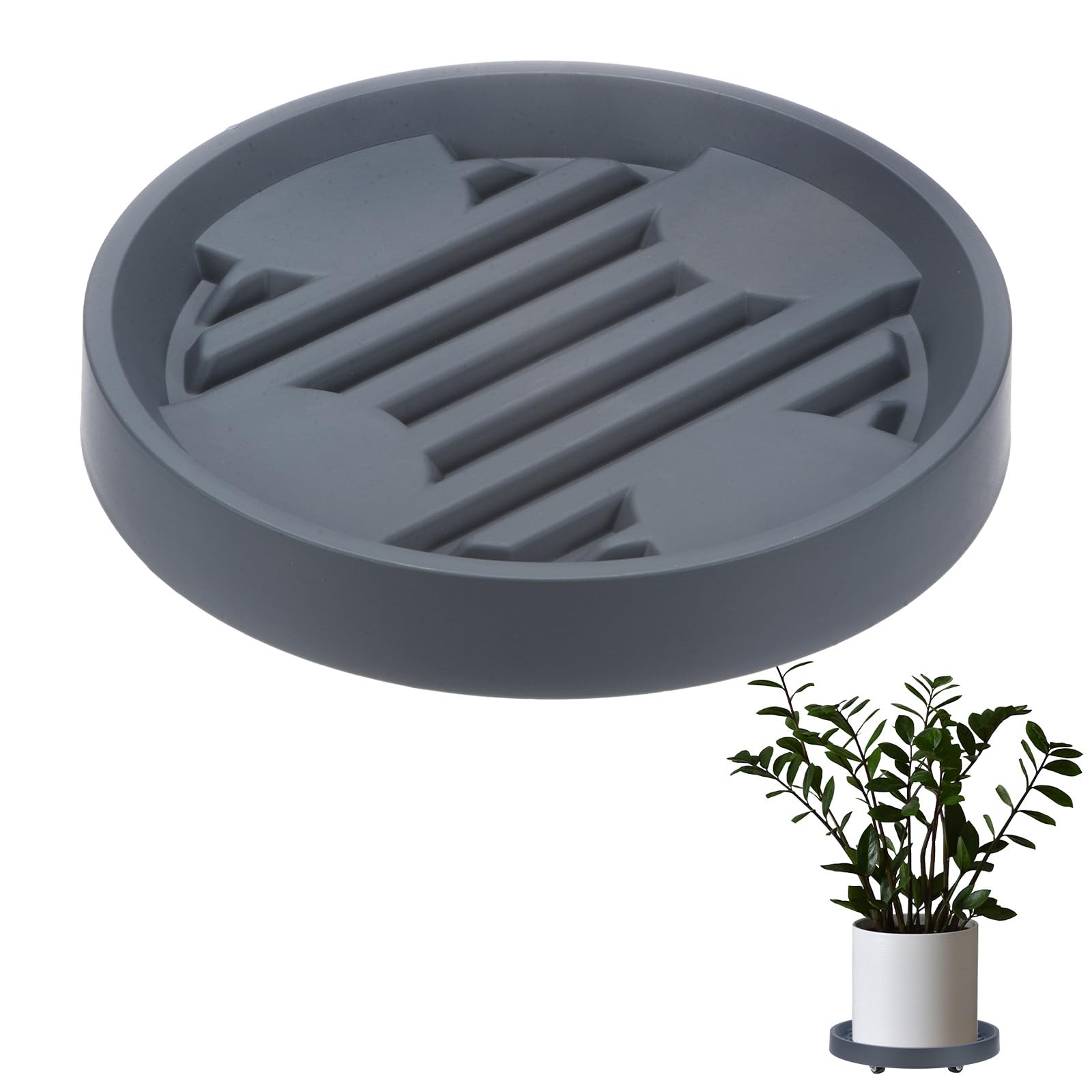 M METERXITY Plant Stand with Wheels, 19cm Round Plant Dolly with Hidden Rolling Casters for Indoor/Outdoor Flower Pot/Garden Planter, 360° Plant Pallet Trolley [33lbs, Grey]