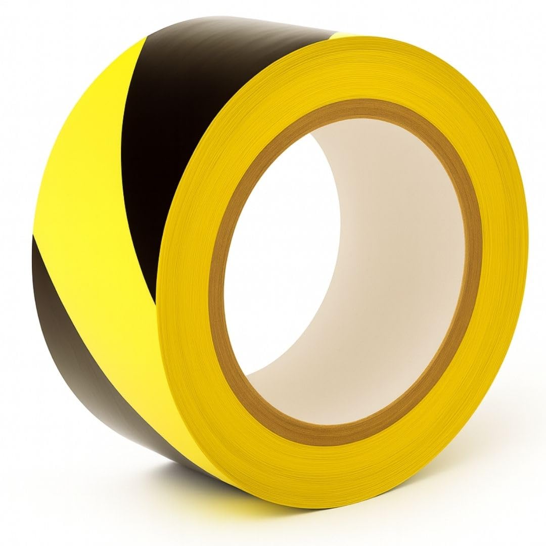 GTSE Hazard Tape Black and Yellow, 50mm (2") x 33m, Strong Adhesive Warning/Caution Tape, Floor Marking Tape, 1 Roll Floor Marking Tape