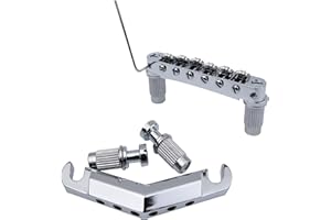 Guyker Guitar Stop Bar Tailpiece GK21 with Anchors and Studs + GM005 Tune-O-Matic Roller Saddle Guitar Bridge Compatible with Les Paul LP SG Electric Guitar (Chrome)