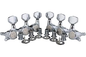 Guyker Guitar Locking Tuners (3L + 3R Handed) - 1:18 Ratio Lock String Tuning Key Pegs Machine Heads with Hexagonal Handle Replacement for LP SG Style Electric, Folk or Acoustic Guitars- Chrome