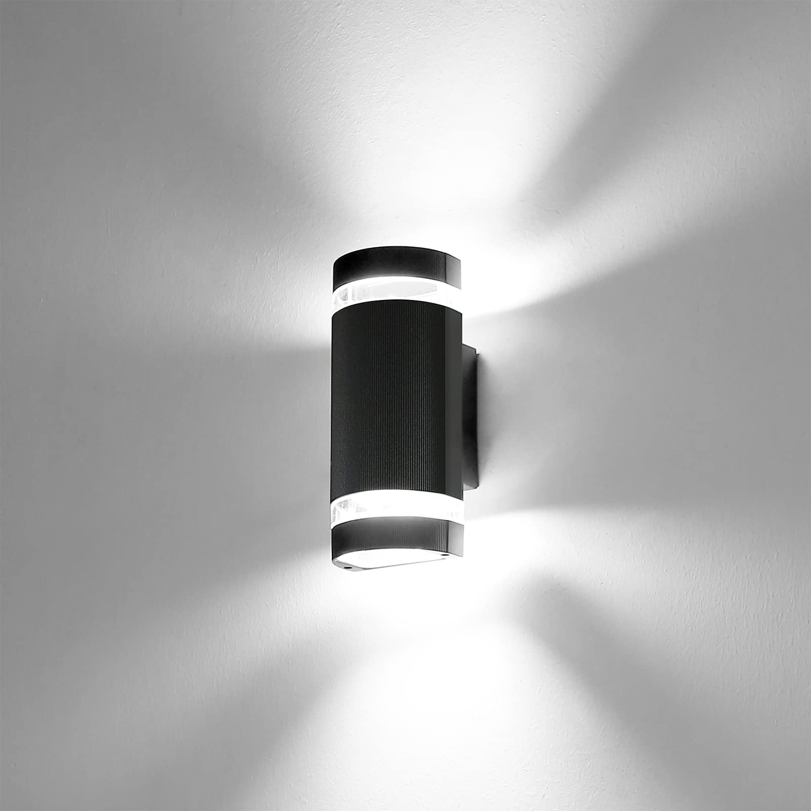 HLFVLITE Outside Wall Light, Aluminum Up & Down Outdoor Wall Light, IP44 Waterproof Garden Lamp Sconce, Wall Mount Porch Light, Black (Includes 2 * 5W 6400K Cold White Bulbs)