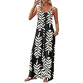BLENCOT Women's Summer Jumpsuits Sleeveless Spaghetti Straps Boho Printed Wide Leg Pants Rompers with Pockets