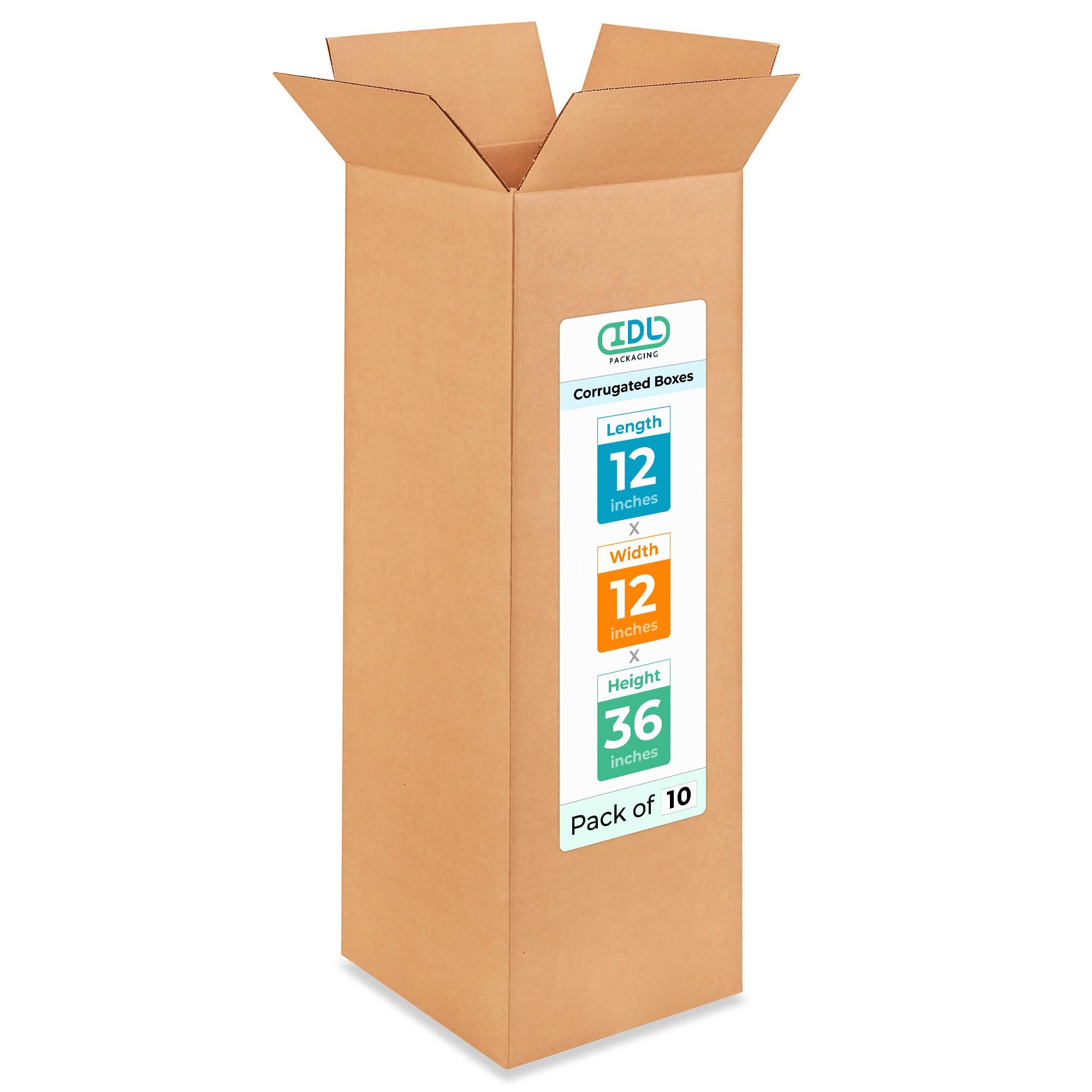 Tall Moving & Shipping Boxes 12x12x36 inches (10-Pack) - Extra Strength 200 lb vs Regular - Corrugated Boxes for Packaging Moving - Box for Shipping - Corrugated Shipping Box by IDL Packaging Image