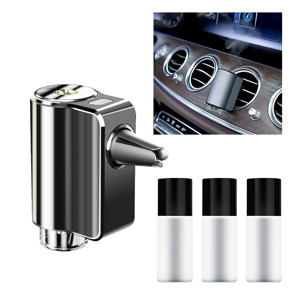 Photo 1 of Smart Car Air Freshener Diffuser, Car Air Aroma Diffuser with Three Adjustable Intensity Levels, Rechargeable Intelligent Auto Aroma Diffusers with 3Pcs Empty Bottle (No Essential Oil)