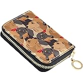 Sletend RFID Credit Card Holder Dog Dachshund Leather With Zipper Card Case Wallet for Women Girls