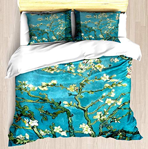 ZOMOY Almond Blossoms by Vincent Van Gogh Duvet Cover Set Designed Pattern Comforter Bedding Cover Pillow Shams 3 Piece Bed Duvet Cover Queen/Full