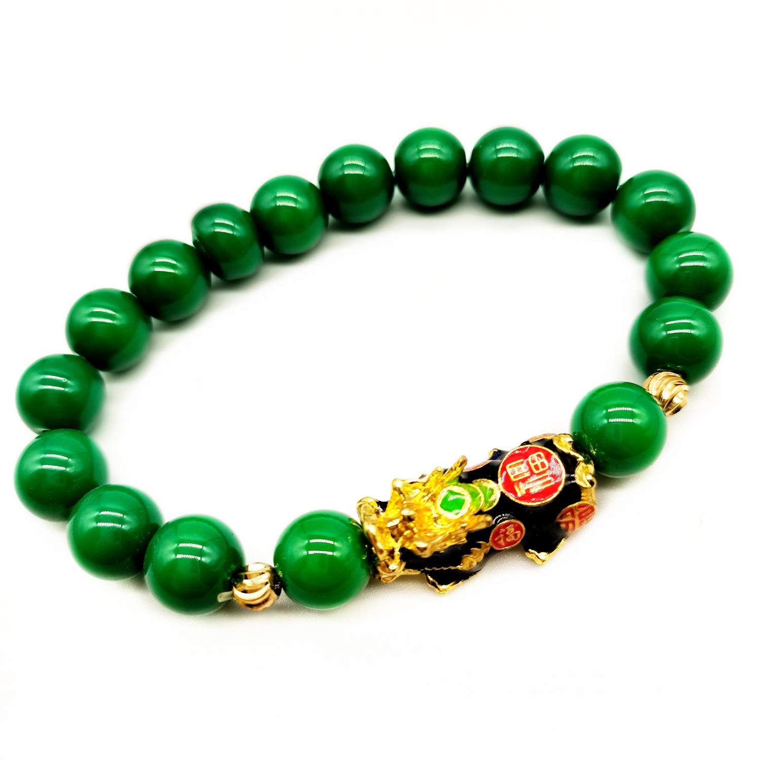 Feng Shui Pixiu Bracelet 10mm Amulet Dragon Natural Stone Beads Bracelet Attract Wealth Money and Good Luck