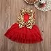 Kids Girls Princess Party Rose Flower Lace Ruffled Layered Tutu Skirt Dress 2-7y (3-4 Years, Red)