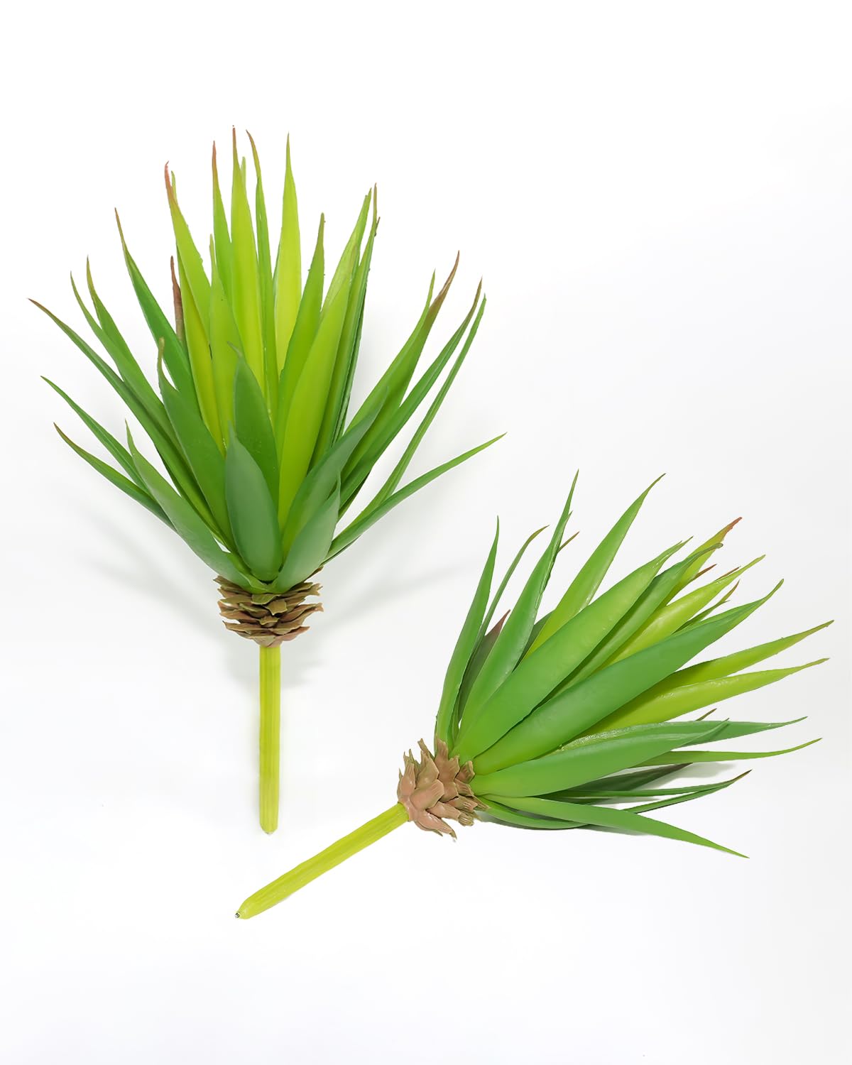 LJY 2 Pcs Green Artificial Succulent Plants Yucca 20 cm, Fake Cactus Faux Greenery for Indoor Desk, Bathroom and Kitchen Shelf Decor, Realistic Stem Foliage (20 cm / 7.87 in)