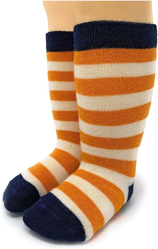 WARRIOR ALPACA SOCKS - Children's Baby Alpaca Wool Toddler Socks, Fun Stripes with Non-Skid Alpaca Appliqués