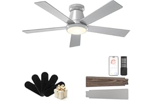 CubiCubi Modern Ceiling Fan with Lights and Remote Control, 42" Gray Ceiling Fan with APP, LED Fan Light with 3CCT and 6 Wind Speeds, Low Profile Ceiling Fans with Lights for Bedroom, Office