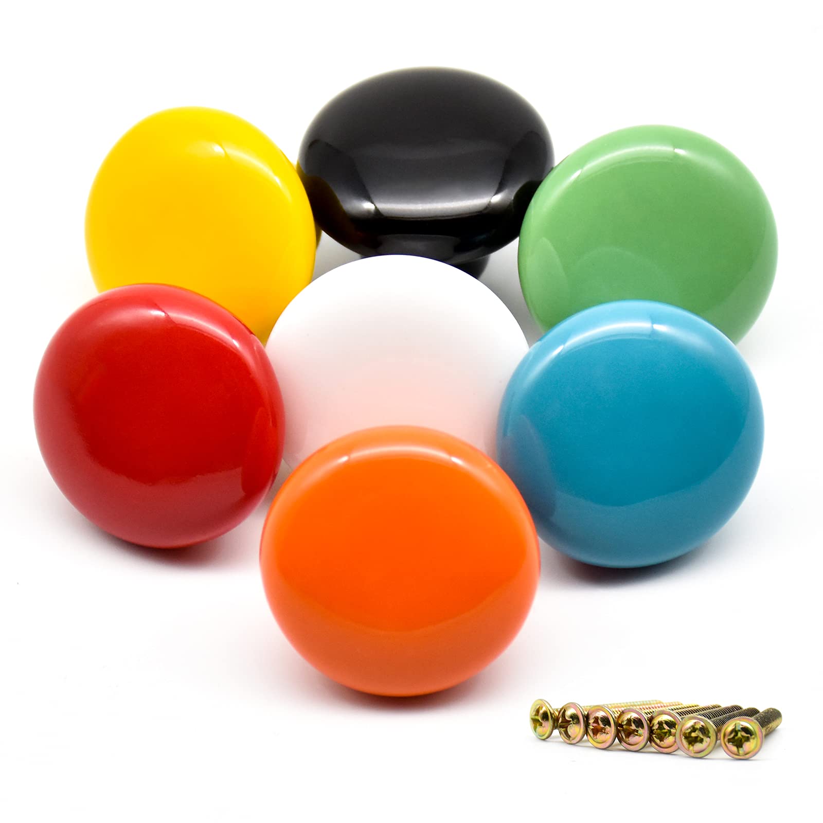 Skyzone Colorful Ceramic Cabinet Knobs, 7 Pieces Round Cute Cupboard Knobs for Children's Wardrobes