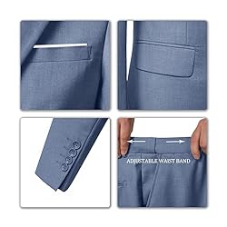 Men's Suits Slim Fit 3 Piece Suit Set Denim Blue