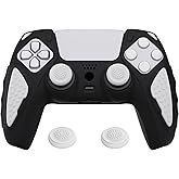 PlayVital Knight Edition Black & White Two Tone Anti-Slip Silicone Cover Skin for ps5 Controller, Soft Rubber Case for ps5 Wireless Controller with Thumb Grip Caps