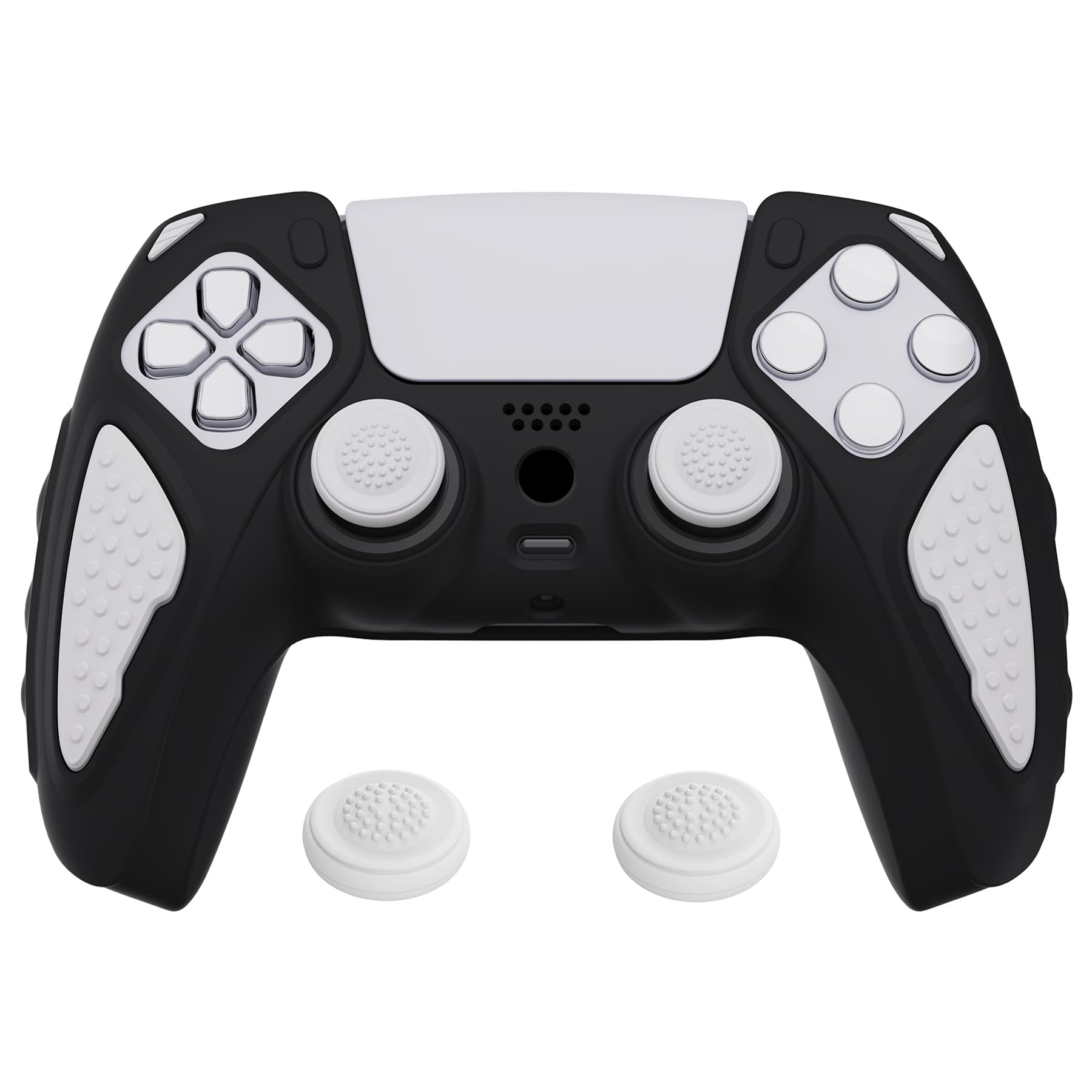 PlayVital Knight Edition Black & White Two Tone Anti-Slip Silicone Cover Skin for ps5 Controller, Soft Rubber Case for ps5 Wireless Controller with Thumb Grip Caps