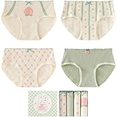 Neglance Korean Cotton Frilly Panties for School Girls Teens,Cute Fruit Print Briefs Ruffled Trim Mid Waist Underwear,4-Pack