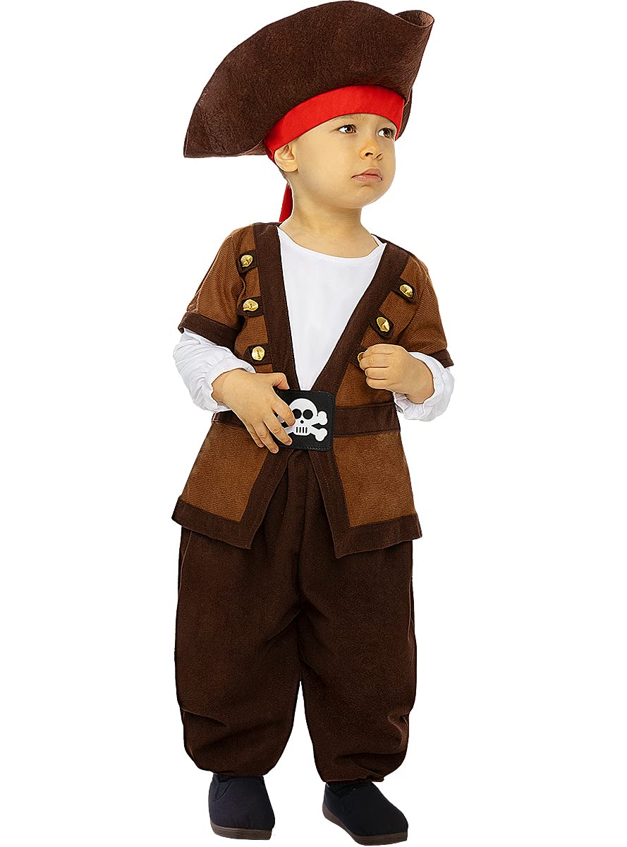 Funidelia | Pirate Costumes for Babies Corsair, Buccaneer - Costumes for kids, accessory fancy dress & props for Halloween, carnival & parties - Size 0-6 months - Brown