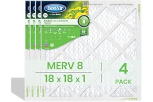 BestAir MERV 8 Basic Allergen 7500 Lot de 4 filtres à air de rechange pour four HVAC 45,7 x 45,7 x 2,5 cm