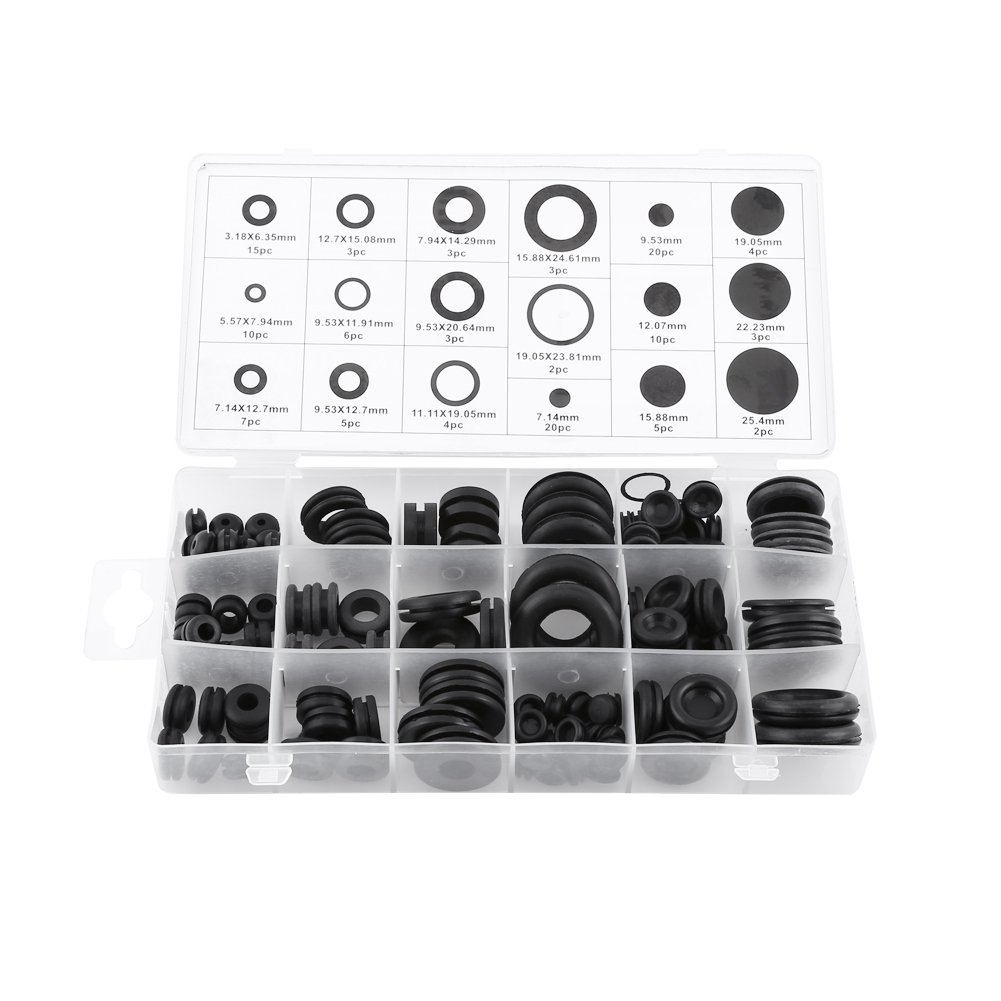 125Pcs 18 Sizes Electrical Wire Rubber Grommet Assortment Set, Rubber Electric Cable Protector Wiring Grommets Black
