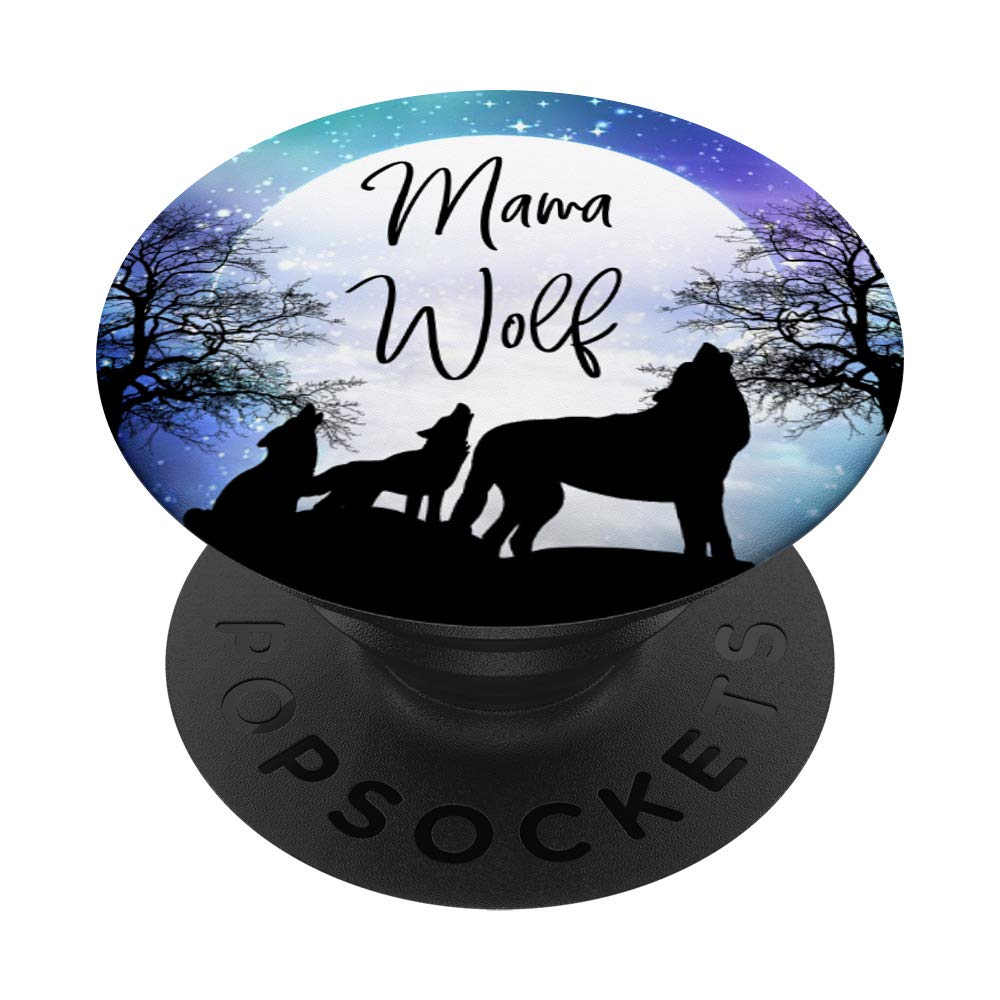 Mama Wolf Two Cubs - Wolf Howling in the Moonlight Mobile PopSockets PopGrip: Swappable Grip for Phones & Tablets
