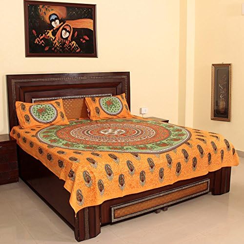 Craftuno Traditional Hand Printed Ethnic Jaipuri Bedsheet