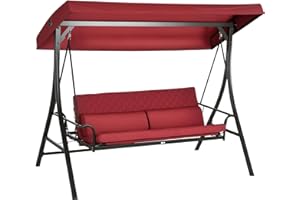 Outsunny 3 Person Porch Swing Bed, 2-in-1 Convertible Outdoor Patio Swing Chair Bench Hammock with Adjustable Canopy, Cushion