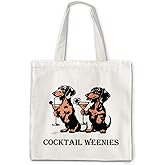 OTOUO Cocktail Dachshund Dog Tote Bag, Dachshund Lovers Gifts Canvas Tote Bag for Women, Doxie Weiner Dog Gifts Reusable Grocery Shopping Bags