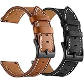 Olytop Galaxy Watch 5 Pro Bands 45mm, Galaxy Watch 7/6/4 Classic Band 46mm 43mm 42mm, Samsung Galaxy Watch 6/5/4/Acitve 2 Bands 44mm 40mm, 20mm Leather Wristband Replacement Strap Men, Black+Brown
