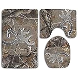 Camouflage Realtree 3-Piece Soft Bath Rug Set Includes Bathroom Mat Contour Rug Lid Toilet Cover Home Decorative Doormat