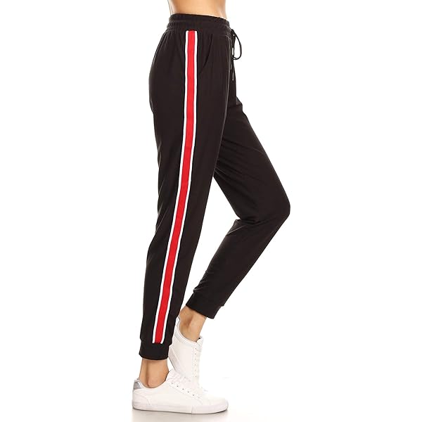 LA12ST Women's Black Red Side Stripe Jogger Pant at Amazon