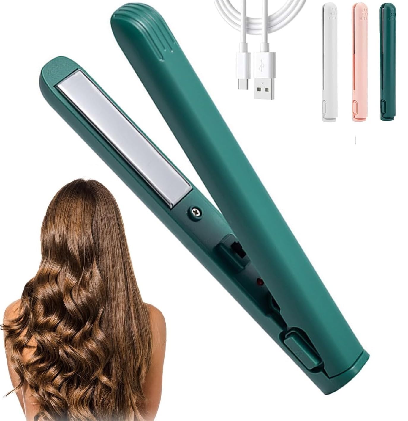 2025 New Mini Dual Purpose Curling Iron, 2 in 1 Mini Curling Wand and Flat Iron, Fast Heating Mini Hair Curler for Short Hair, Portable Mini Curling Tongs Travel Size (Green)
