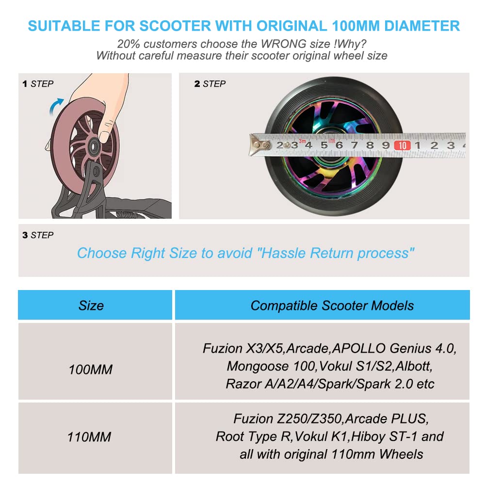 100mm Scooter Wheels - Pro Scooter Wheels 100mm Pair - Neo Oil Slick 100mm Metal Scooter Wheels Replacement - Pro Scooter Wheels 100mm - 24mm x 100mm - Bearings Installed - Scooter Wheels for Kids