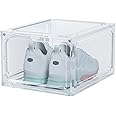 HIYOHIYO 1 Pack Shoe Boxes Clear Plastic Stackable, Sneaker Containers Magnetic Shoes Storage Box Foldable Drop Front Organizer Shoes Cases for Home Display Bins Fit up to Size 14 (14.2"x 11"x 7.9")