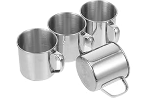 INOOMP Camping Stainless Steel Mug Set 4Pcs 7Cm Metal Tumblers with Comfortable Handles for Outdoor and